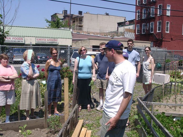 Digital color image of the gardens and people on the Secret Gardens Tour, Hoboken Historical Museum, Hoboken, June 9, 2002. picture number 1