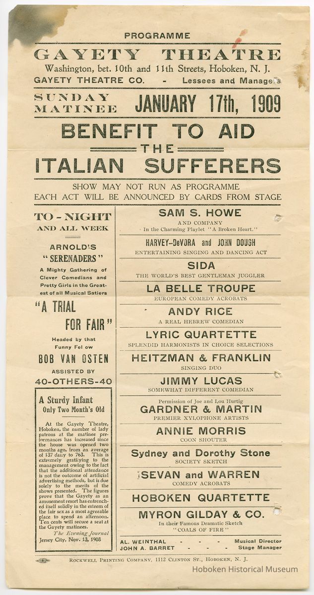 Gayety Theatre program January 17th, 1909