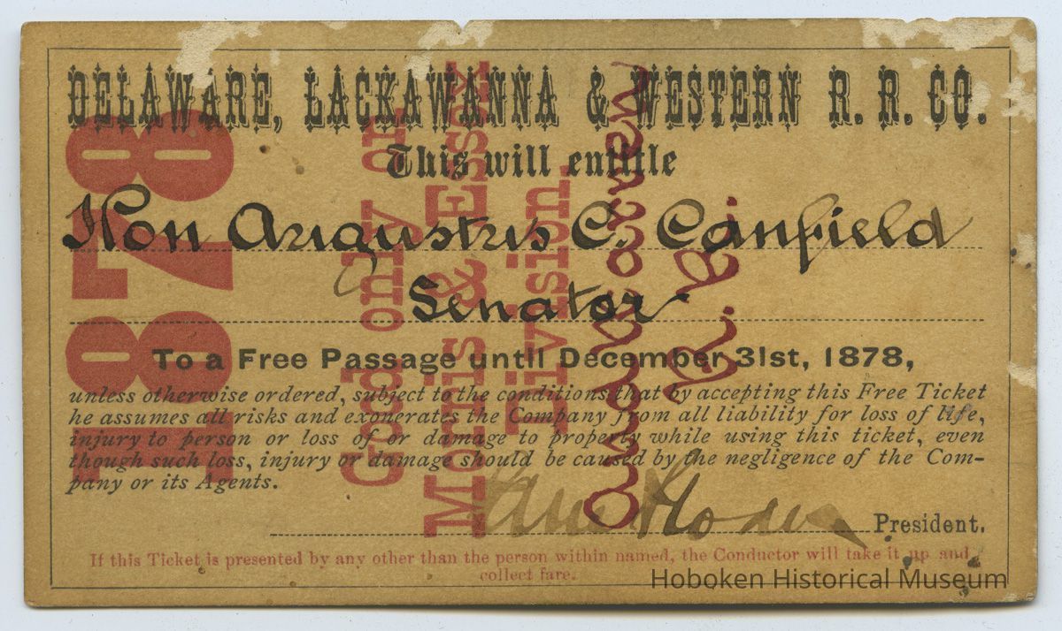 Pass, D.L.& W.R.R., Hon. Augustus C. Canfield, 1878