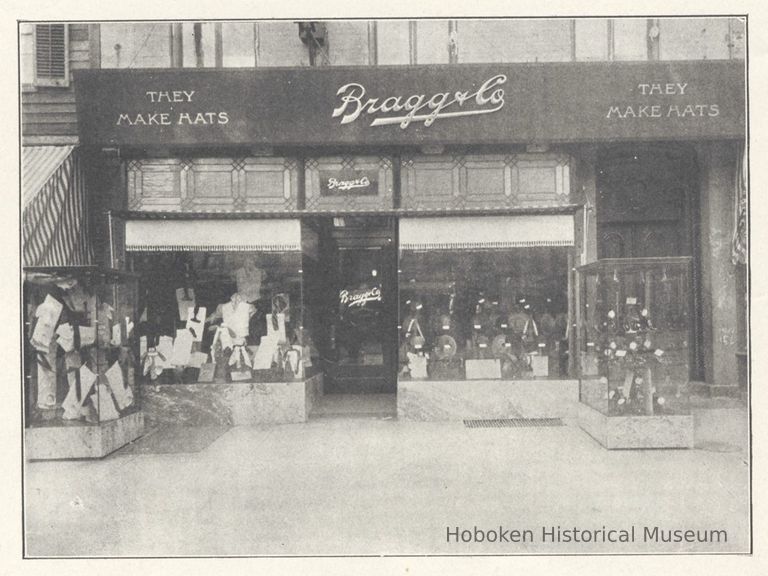 Printed B+W photograph of Bragg & Company, men's hats, 302 Washington Street, Hoboken, no date, ca. 1906-1908. picture number 1