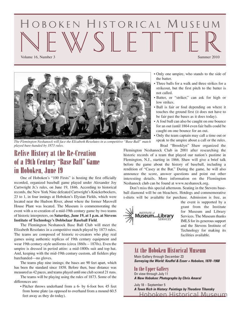 Hoboken Historical Museum Newsletter [Second Series], Volume 16, Number 3, Summer 2010. picture number 1