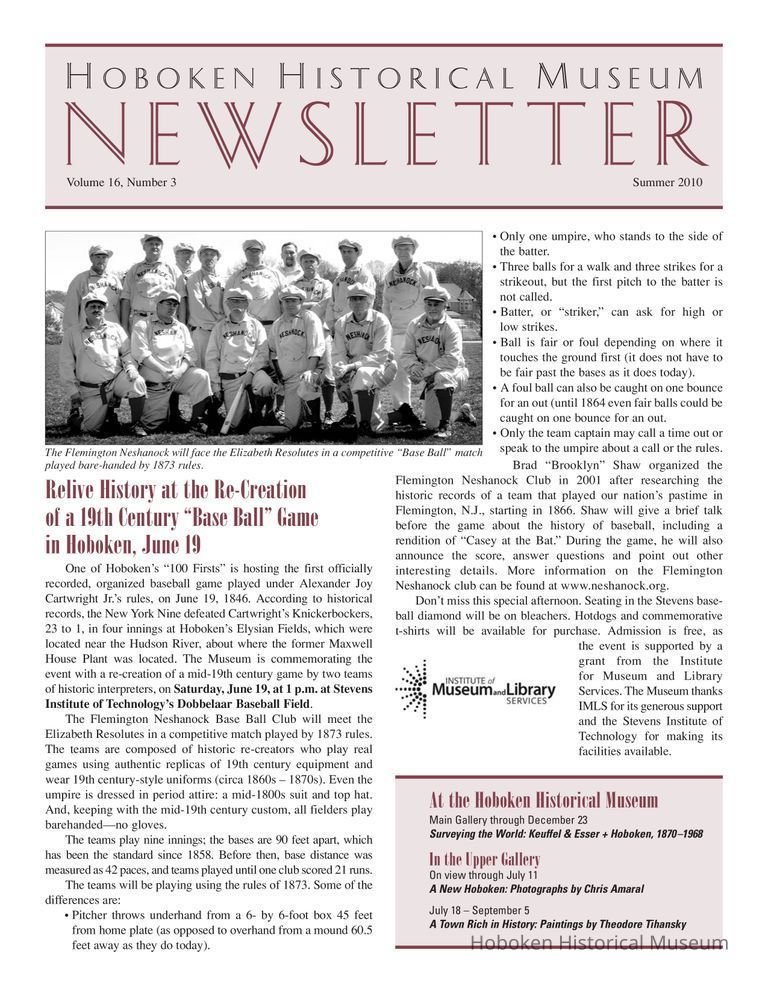 Hoboken Historical Museum Newsletter [Second Series], Volume 16, Number 3, Summer 2010. picture number 1