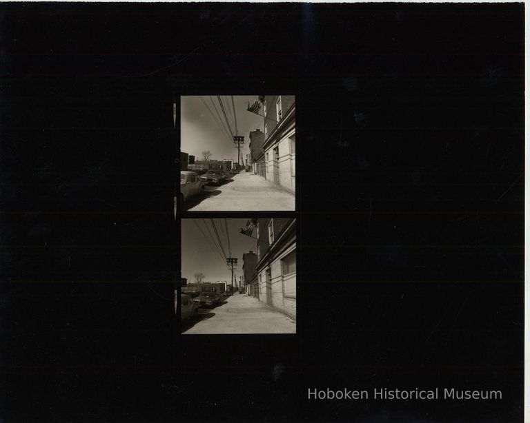 B+W negative contact sheet of images of Hoboken taken by John Conn. no date, [1976]. picture number 1