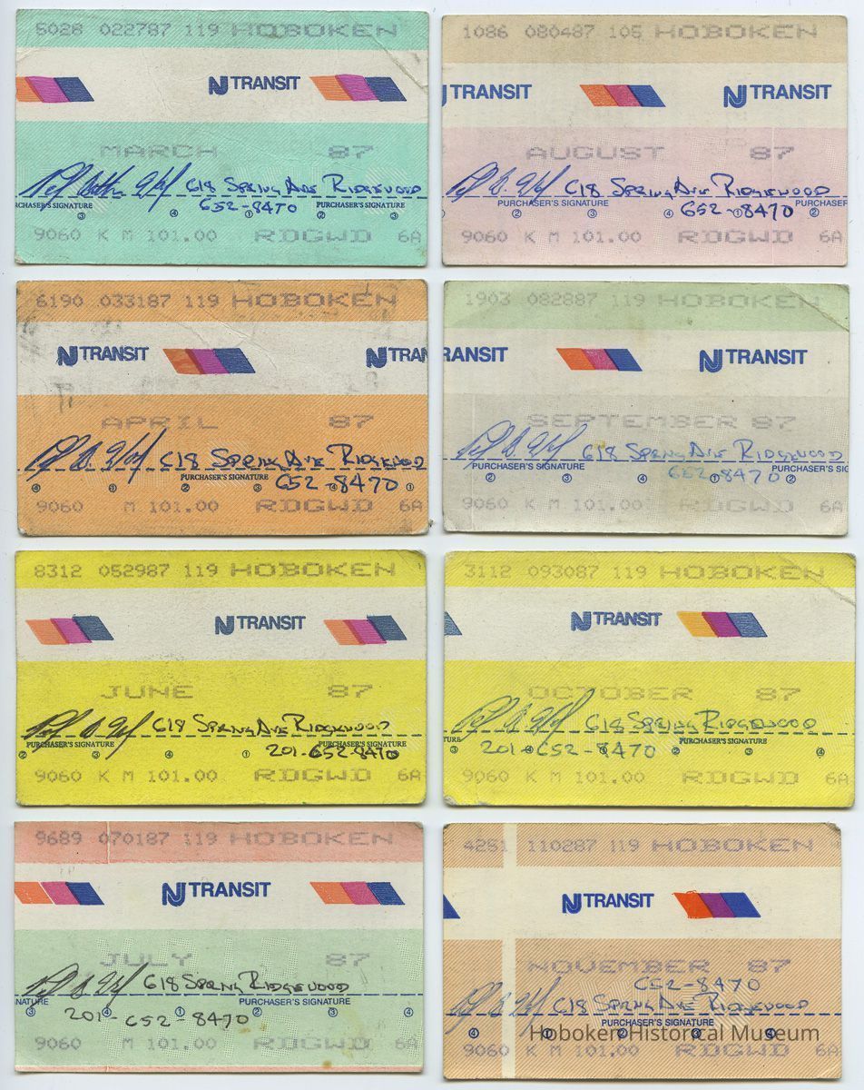 tickets, 8, NJ Transit monthly commutation 1987