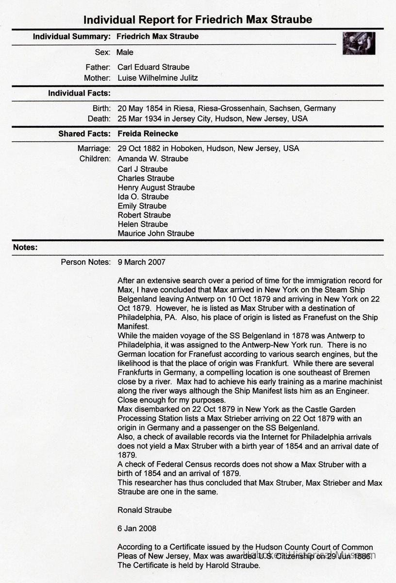 Friedrich Max Straube, individual report , pg 1 of 2
