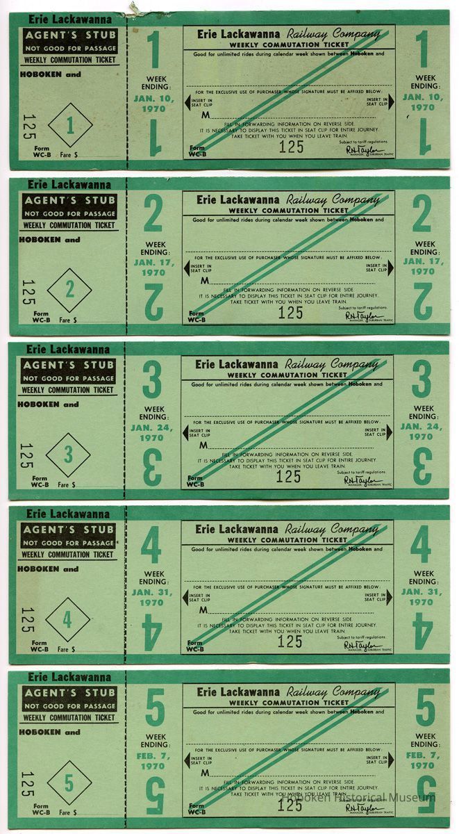front: weekly commutation tickets; week 1 ticket to week 5 ticket, 1970