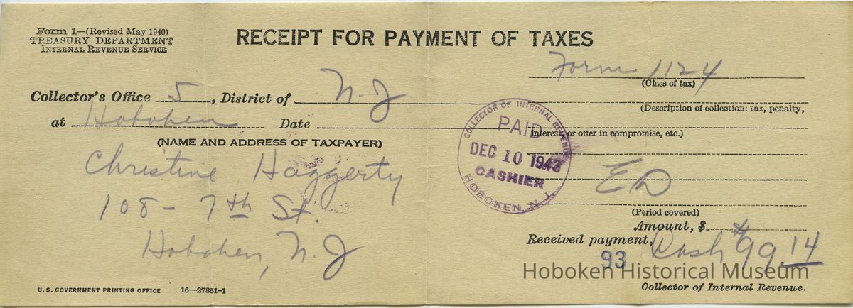 receipt for payment of federal income tax