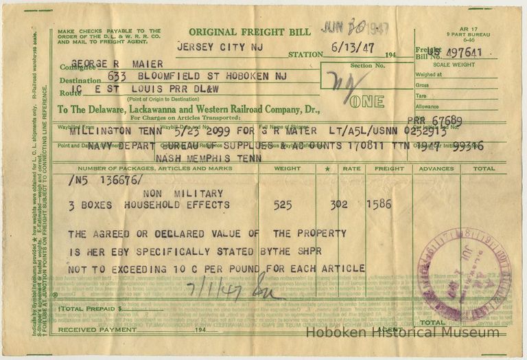 document 1: Original Freight Bill, June 13, 1947