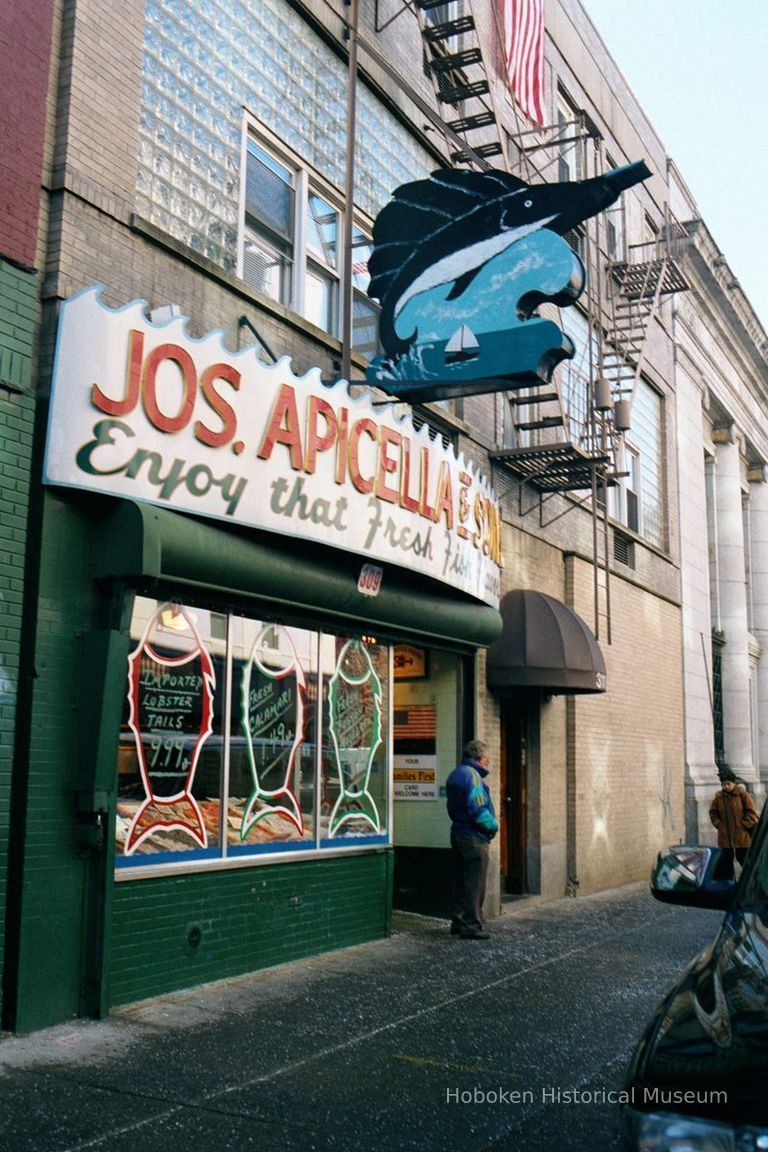 Color photo of a sign for Joseph Apicella & Sons, Seafood Market, 307 First St., Hoboken, Jan. 3 & 4, 2002. picture number 1