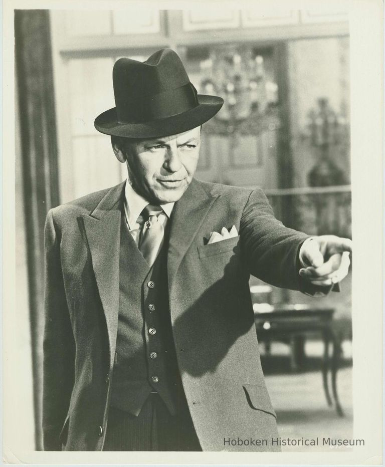 Black-and-white photo, movie still, of Frank Sinatra in the film 