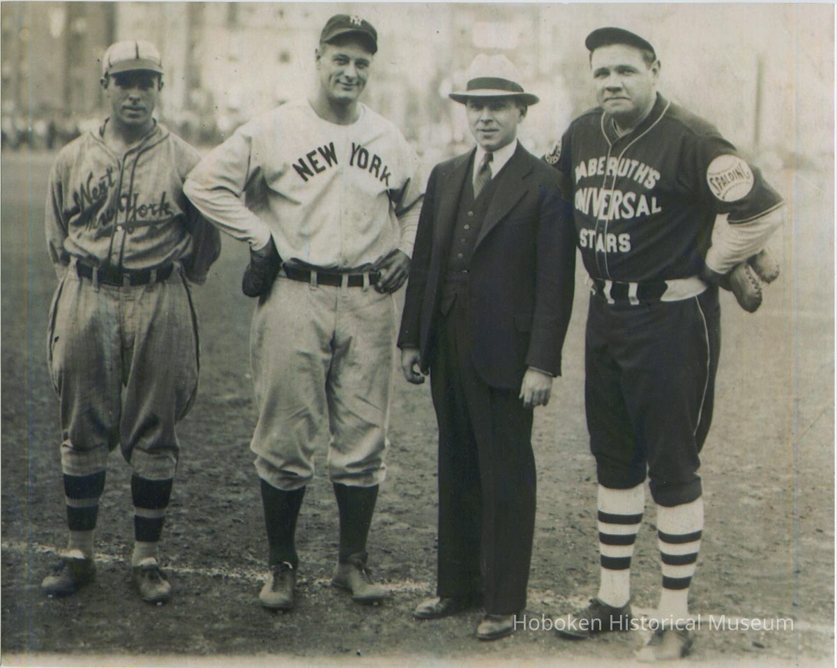 1, image: Tom Carey (left), Lou Gehrig, Carl Heide, Babe Ruth; 1931