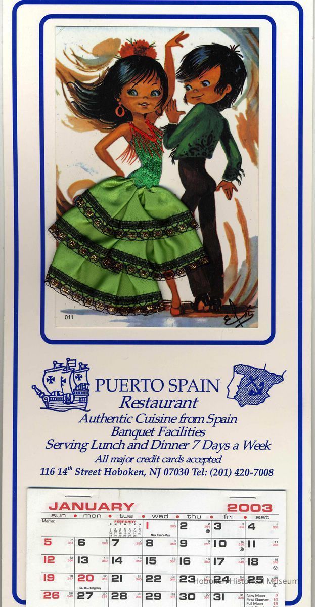 Wall calendar from Puerto Spain Restaurant, 114 14th St., Hoboken, 2003. picture number 1