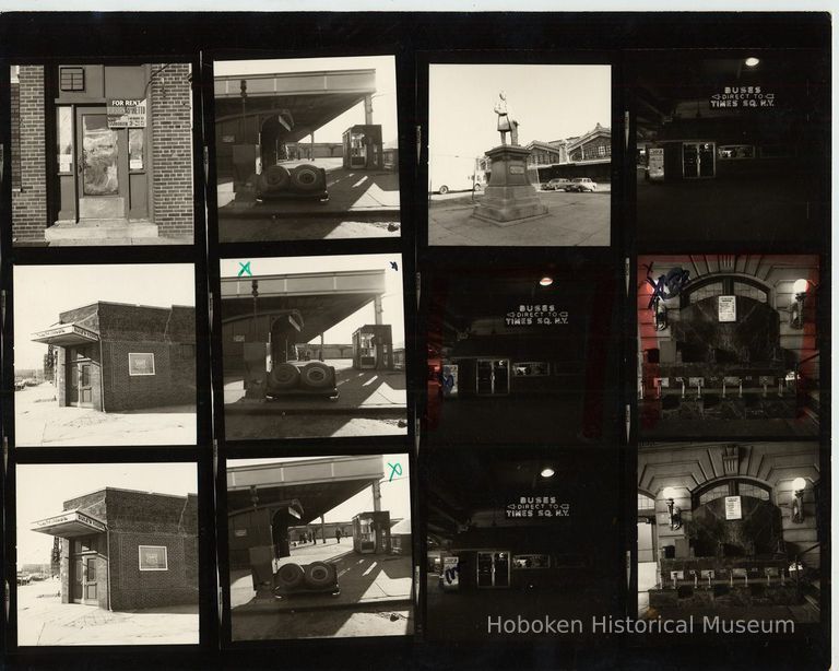 B+W negative contact sheet of images of Hoboken taken by John Conn. no date, [1976]. picture number 1