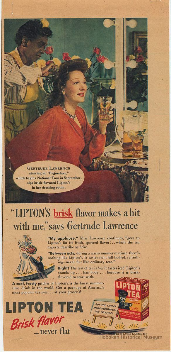 Ad: Lipton Tea. Gertrude Lawrence endorsement. Copyright 1946. picture number 1