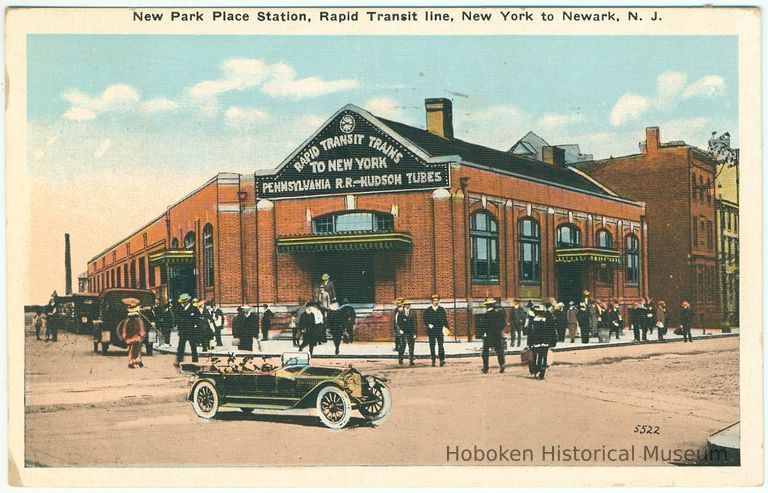 Digital image of Hudson & Manhattan R.R. postcard titled: New Park Place Station, Rapid Transit Line, New York to Newark, N.J. no date, ca. 1923. picture number 1