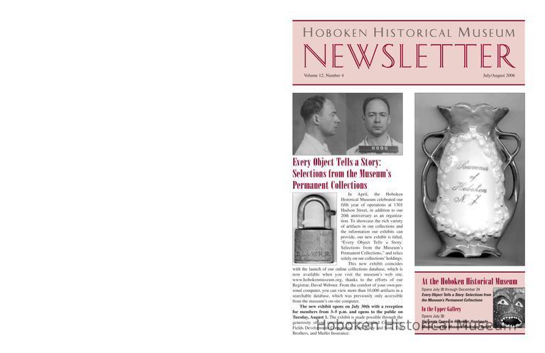 Hoboken Historical Museum Newsletter [Second Series], Volume 12, Number 4, July - August 2006. picture number 1