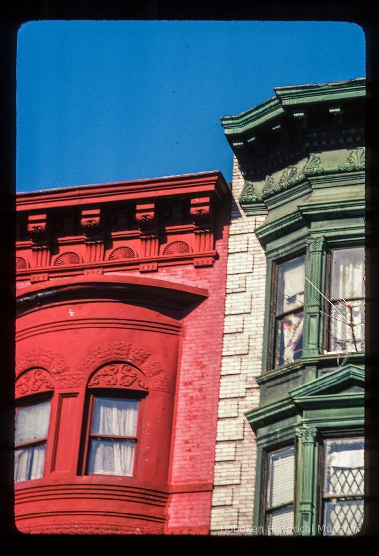 Color slide of detail view of cornices, bay windows, and quoins at 1212 and 1214 Washington between 12th and 13th picture number 1