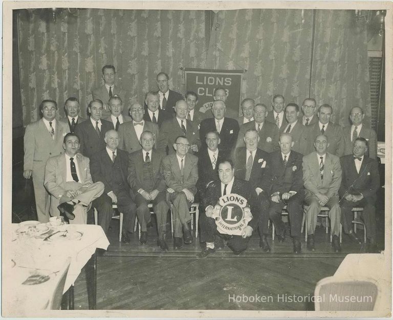 B+W group photo of men at a Lions Club meeting, Hoboken?, no date, ca. 1950. picture number 1