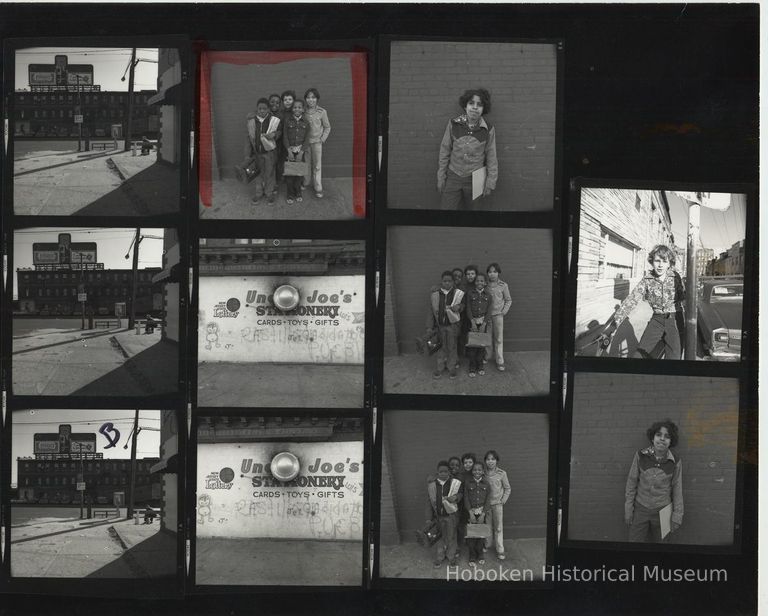 B+W negative contact sheet of images of Hoboken taken by John Conn. no date, [1976]. picture number 1