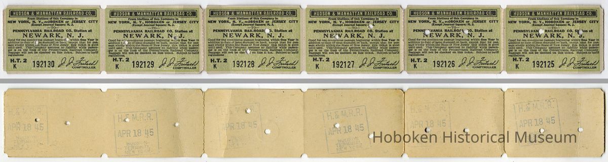 front and back of strip of six tickets