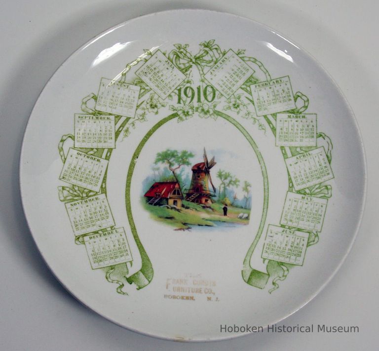 Calendar plate for 1910 issued by The Frank Cordts Furniture Co