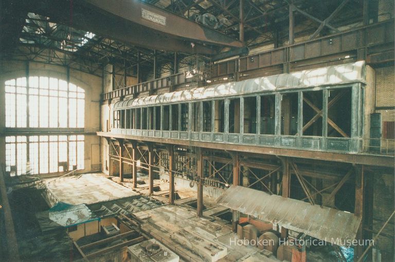 Digital image of color photo of the interior of the former Hudson & Manhattan Rail Road powerhouse, Jersey City, March, 2000. picture number 1