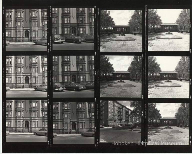 B+W negative contact sheet of images of Hoboken taken by John Conn. no date, [1976]. picture number 1