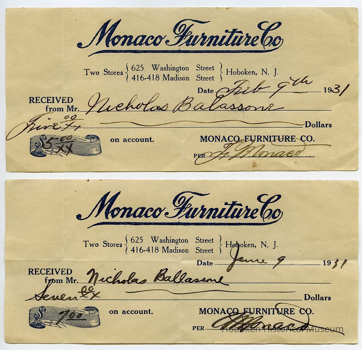 Receipts, 2, from 1931