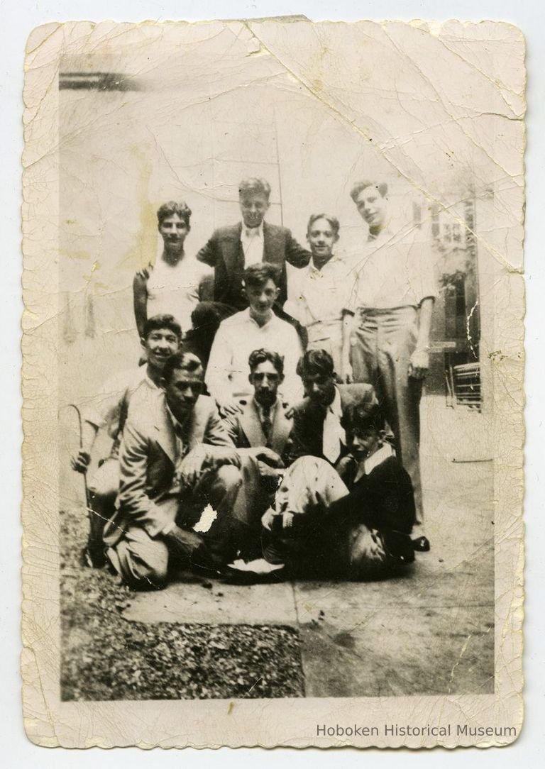 1, image: group photo of 9 young men; Frank Sinatra rear 2nd from left