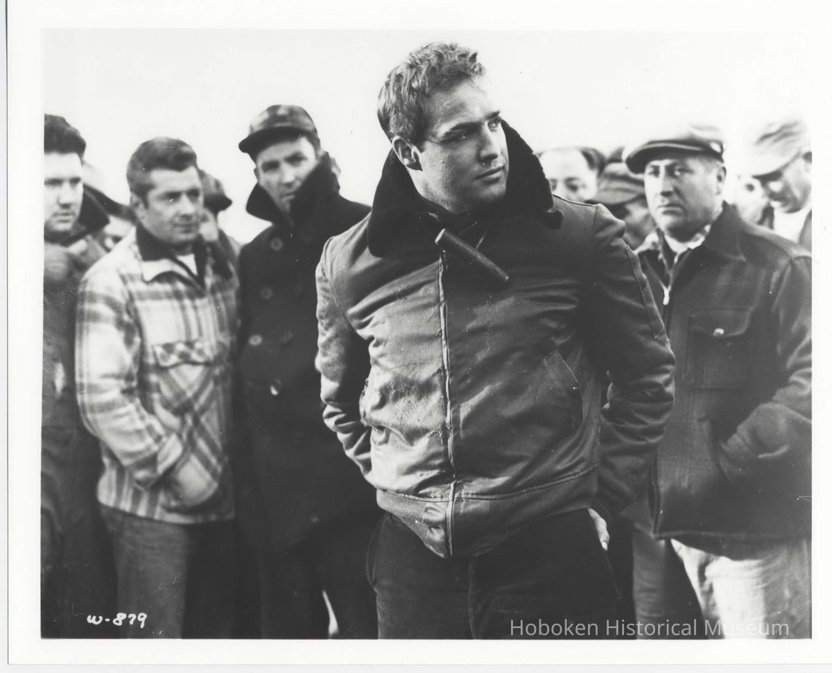 Black-and-white publicity photo of Marlon Brando as Terry Malloy in film 