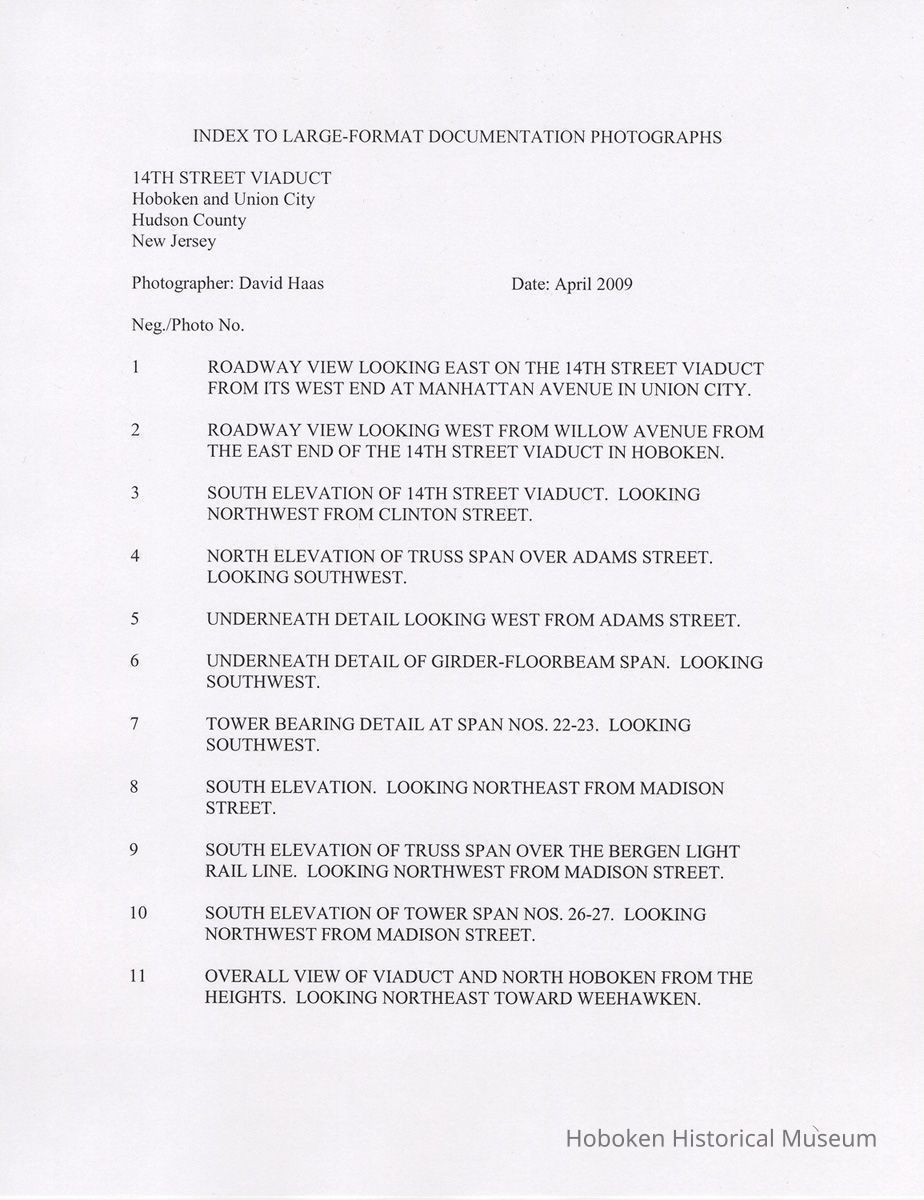Index Large Format Documentation Photos pg [1] of 2