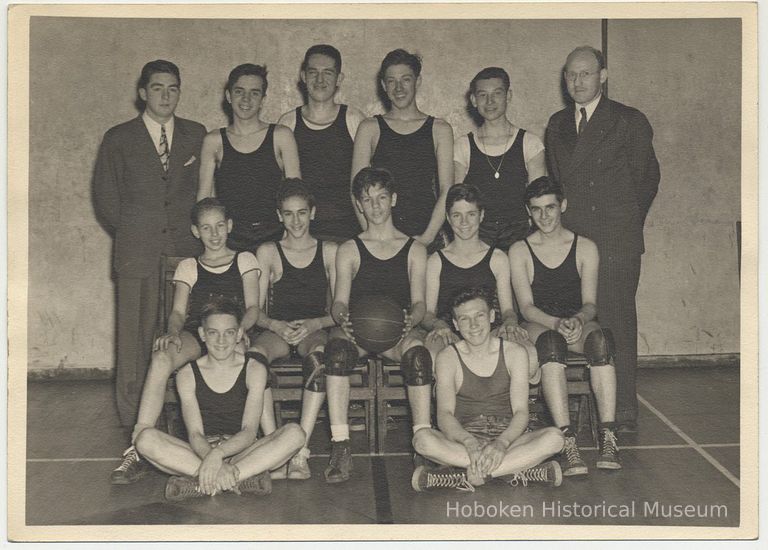 B+W photo of Hoboken YMCA basketball team, Hoboken, n.d., ca. 1940s. picture number 1