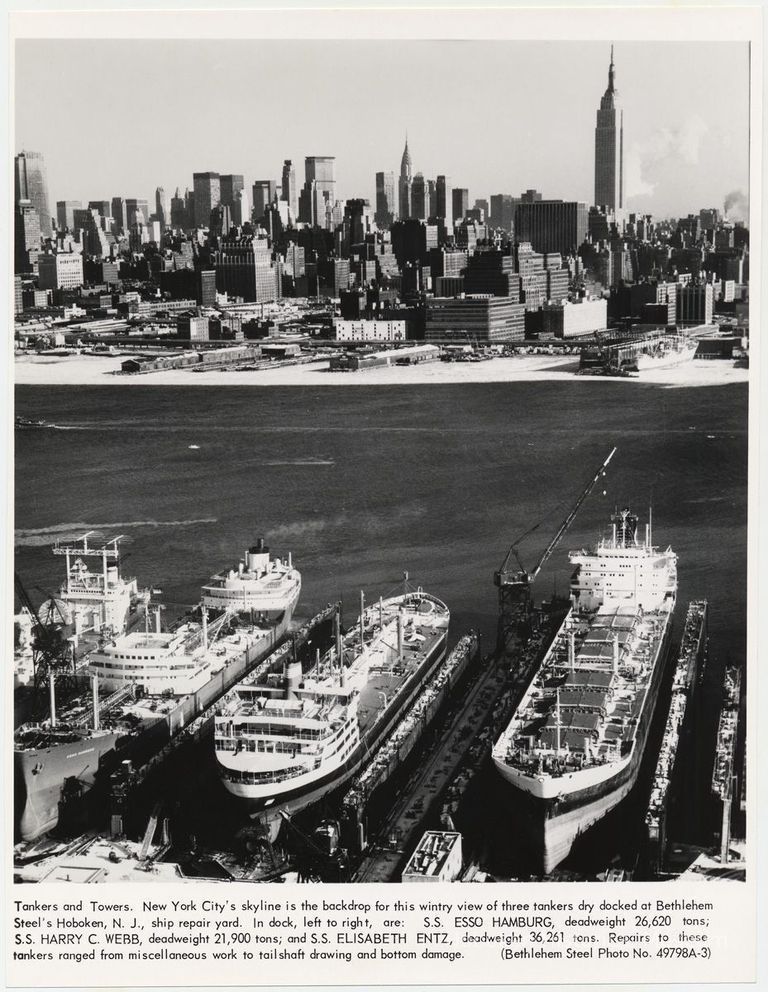 image: Bethehem Steel Hoboken Shipyard with New York skyline