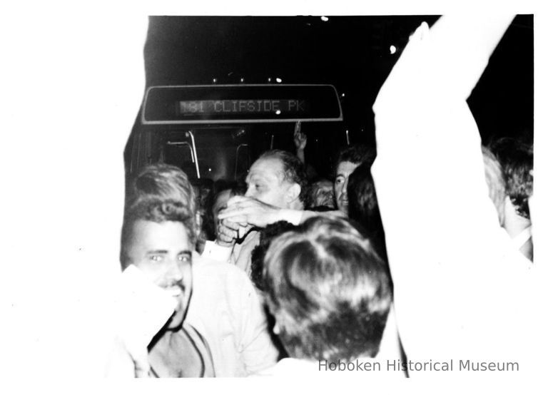 B+W photo of Tom Vezzetti with supporters on election night, Hoboken, [June 11, 1985]. picture number 1