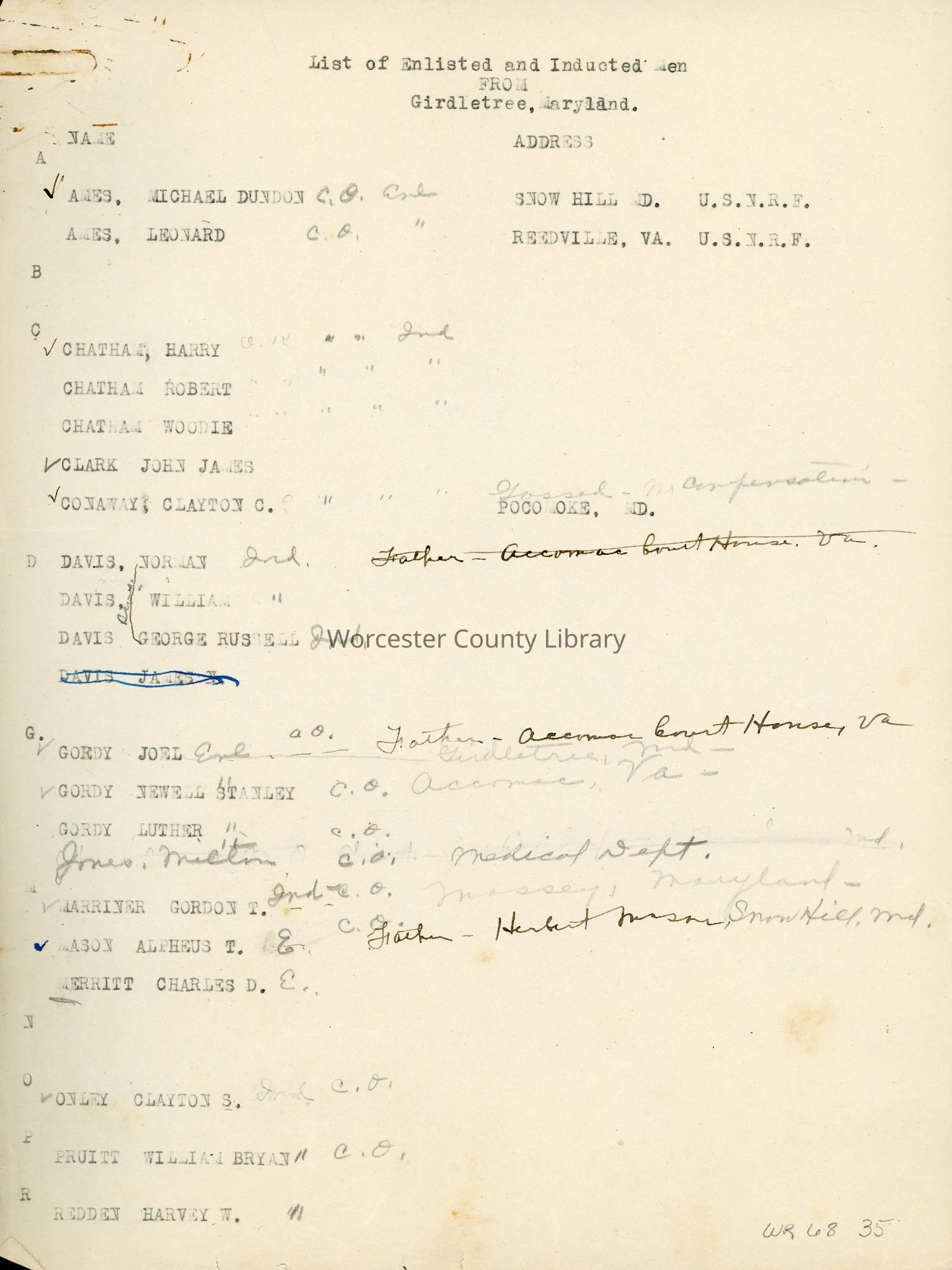 WWI Records (WR 68)