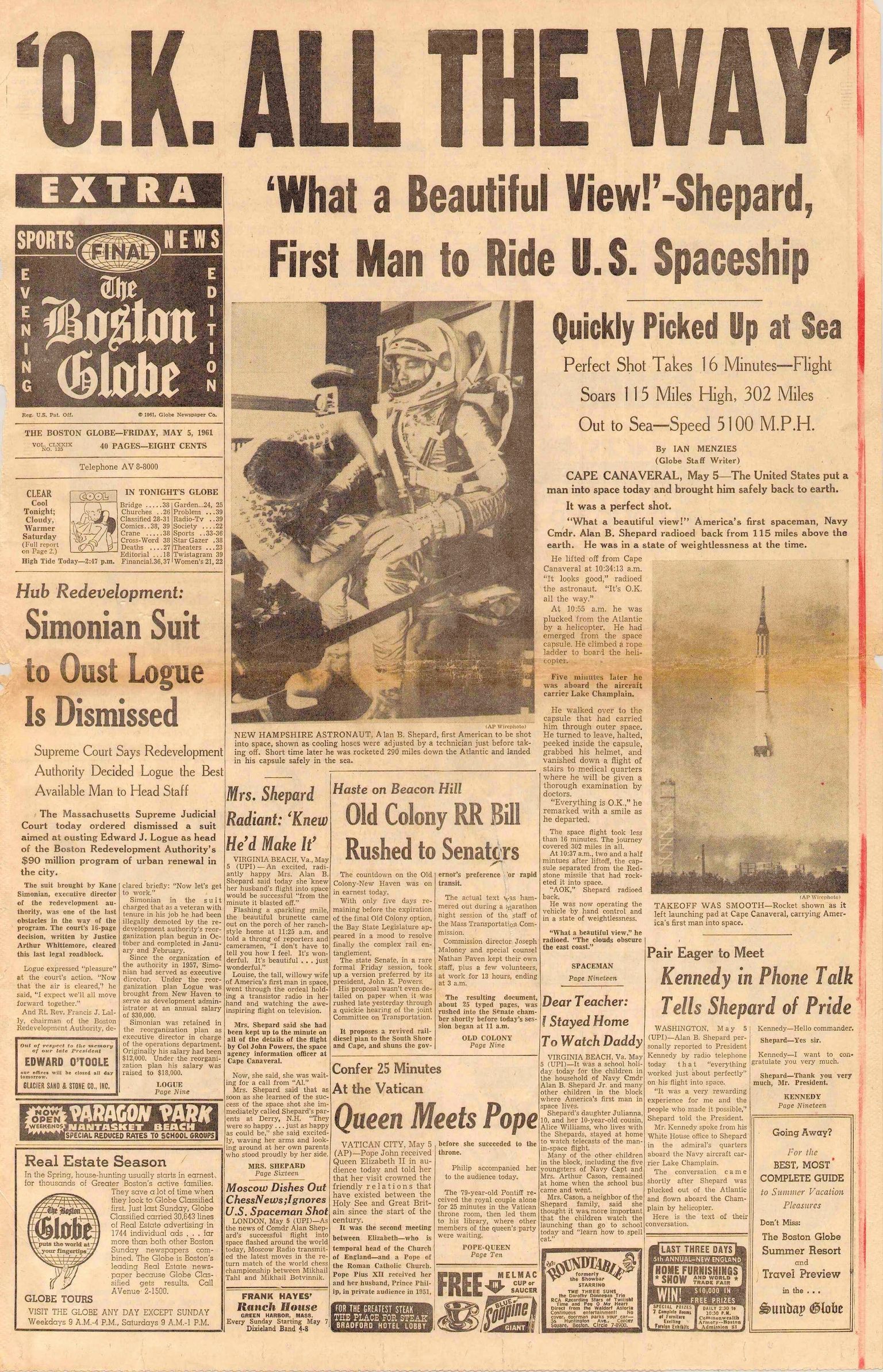 Boston Globe - 1961: Shepard space flight