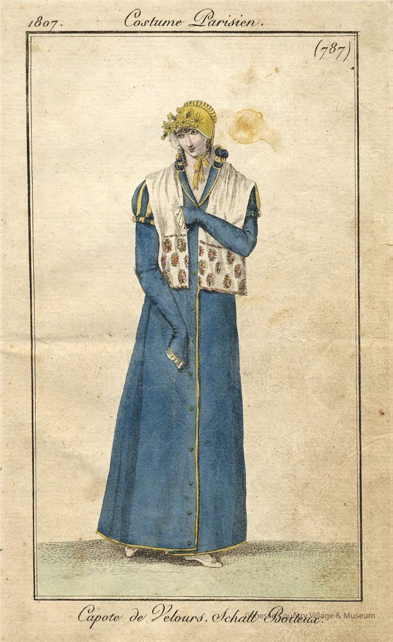 Blue Coat with Short White Shawl Over the Shoulder