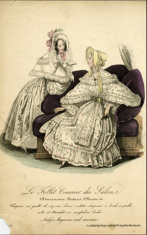2 Ladies in Morning Dress, Purple Couch