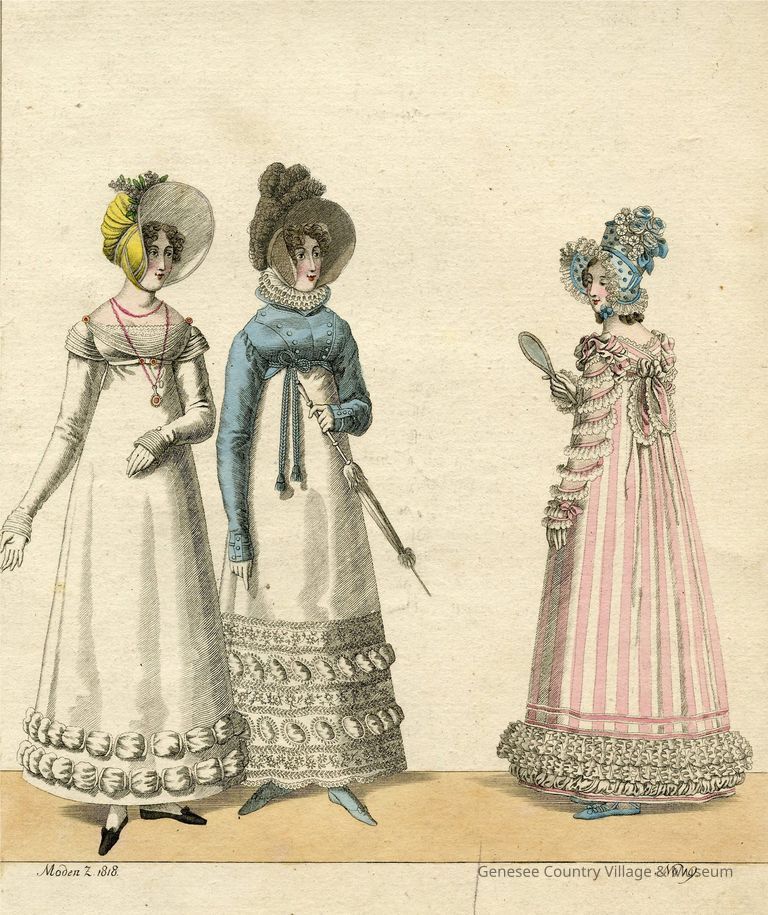3 Ladies, Blue Spencer, Pink Striped Dress