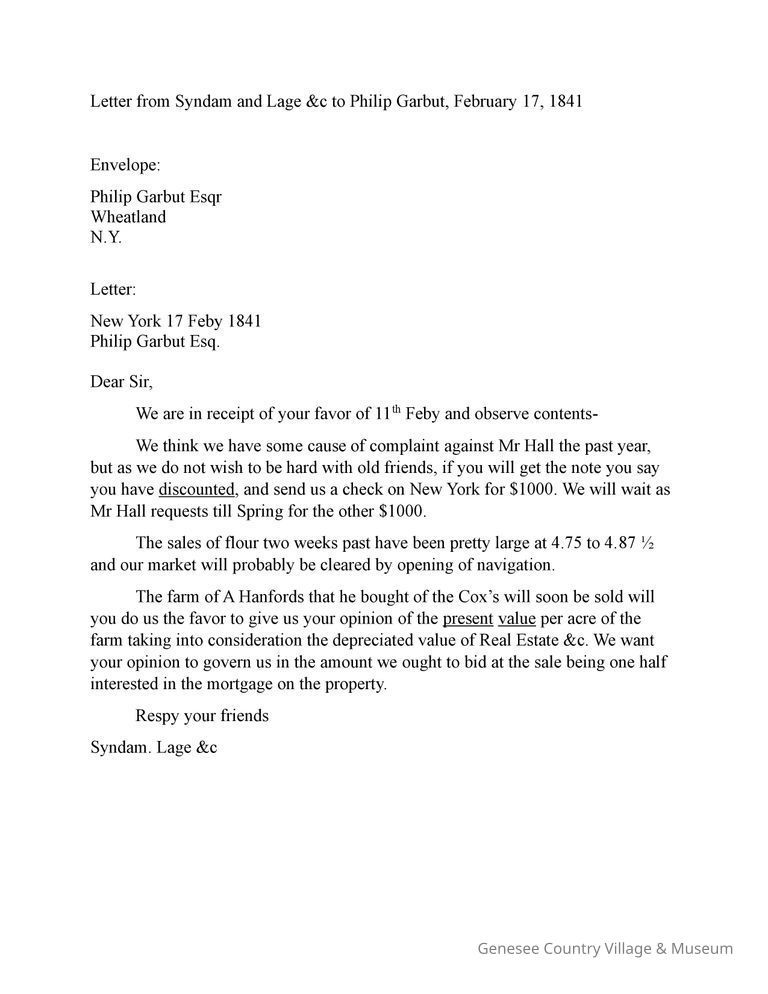 Letter from Snydam and Lage to Philip Garbut, 1841 - Image 3