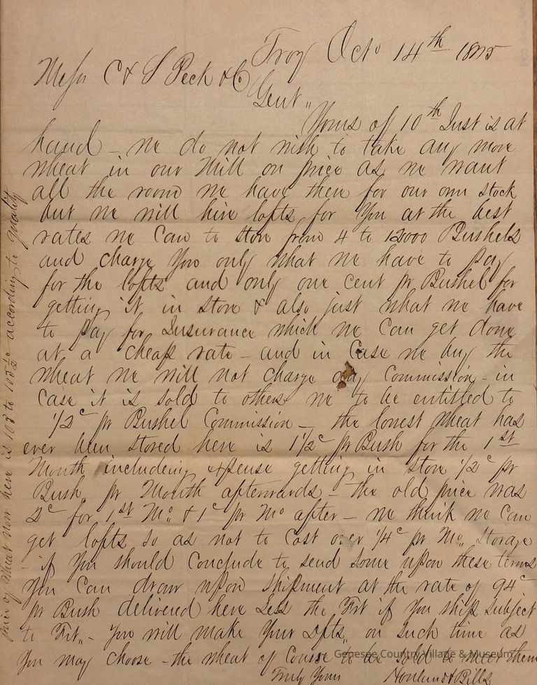 Letter to C& S Peck Co., Brockport