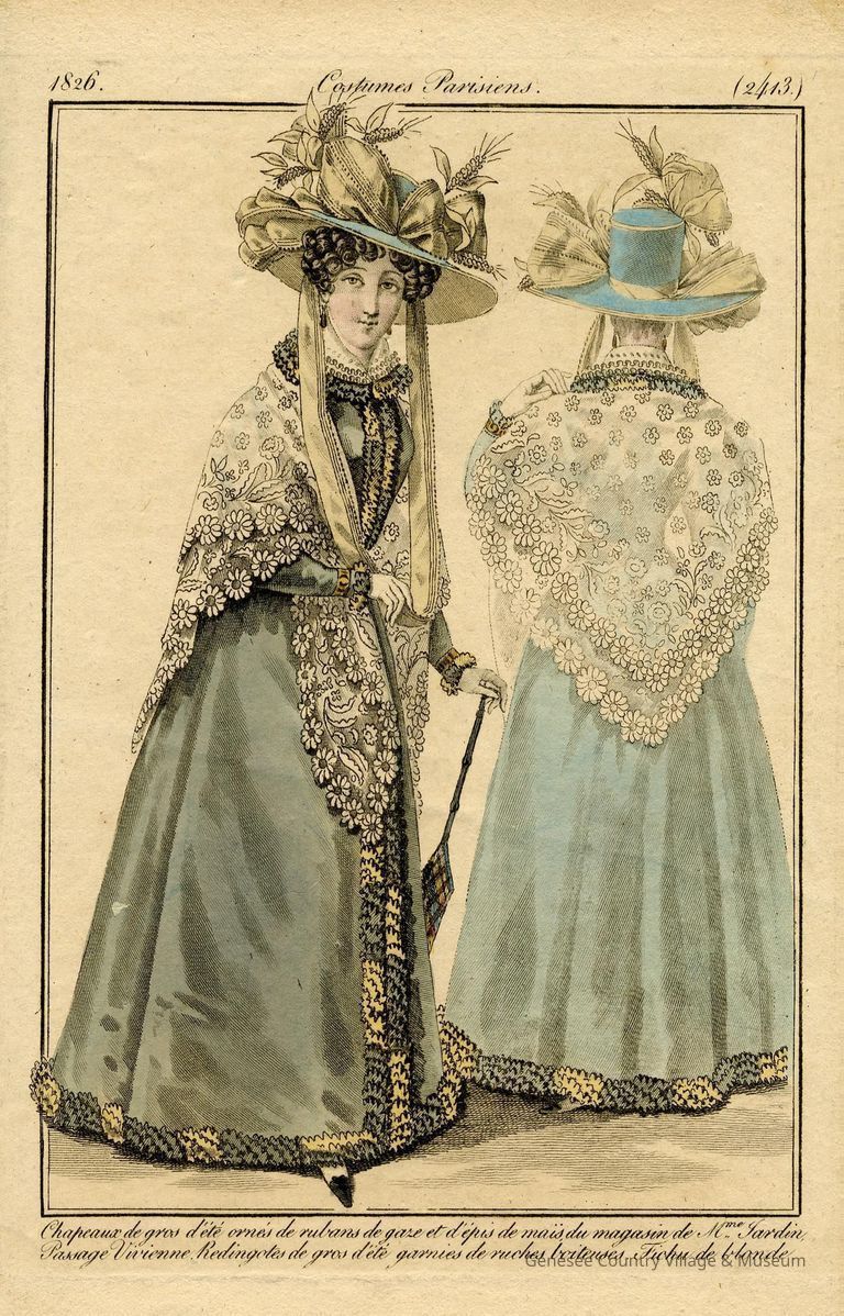 2 Ladies, Each with a Blonde Lace Shawl