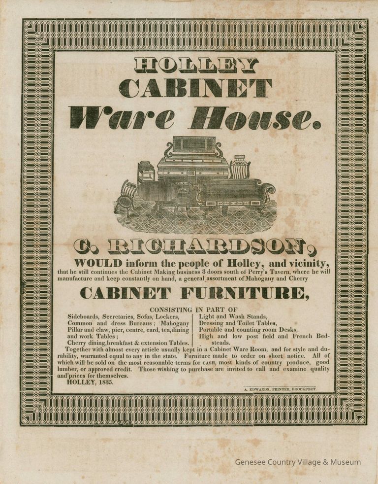 Broadside, "Holley Cabinet Ware House"