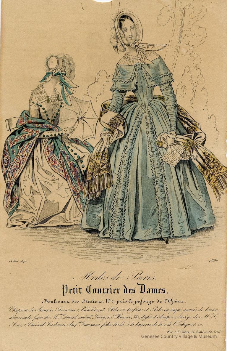 2 Ladies, Shawl, and Parasol Dress