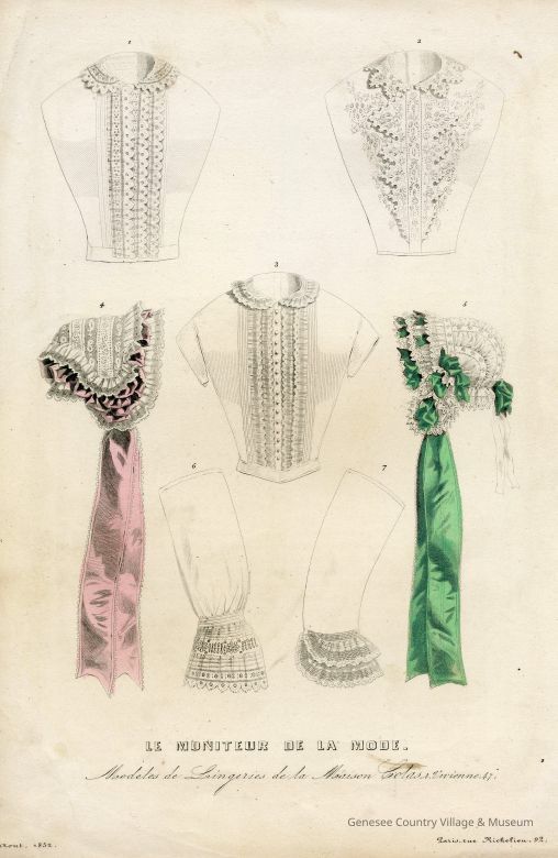 Chemisettes and Sleeves, 2 Caps, Pink and Green Ribbons