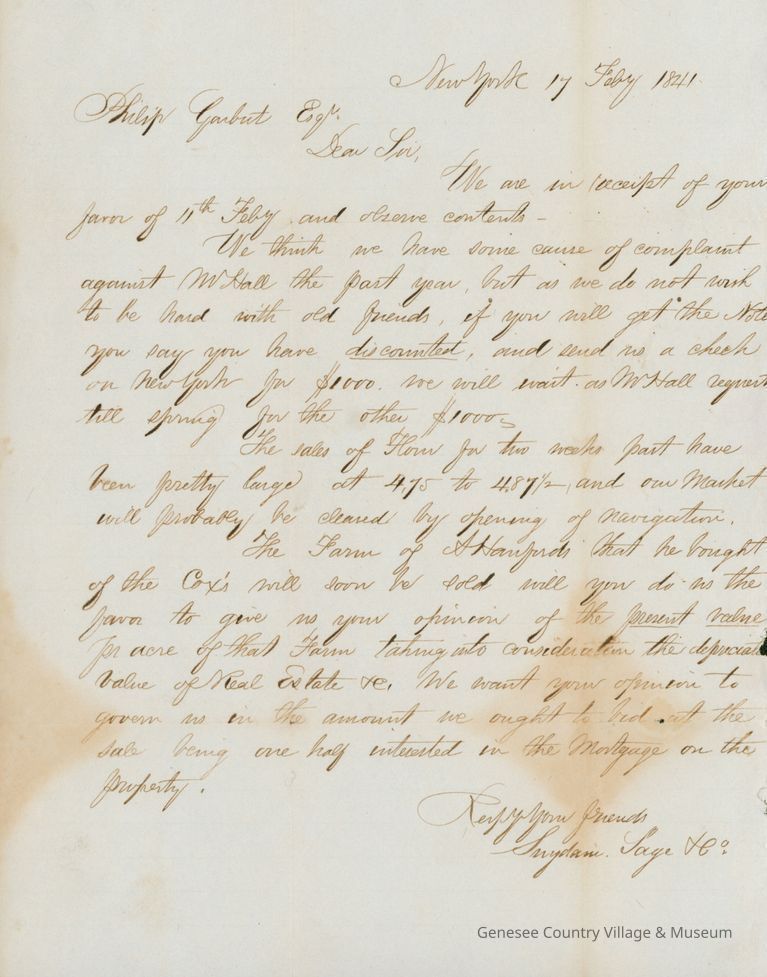 Letter from Snydam and Lage to Philip Garbut, 1841