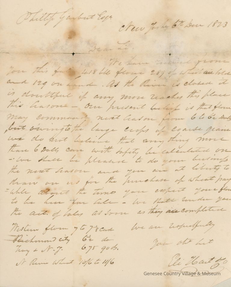 Letter from Eli Hart to Phillip Garbut, 1823