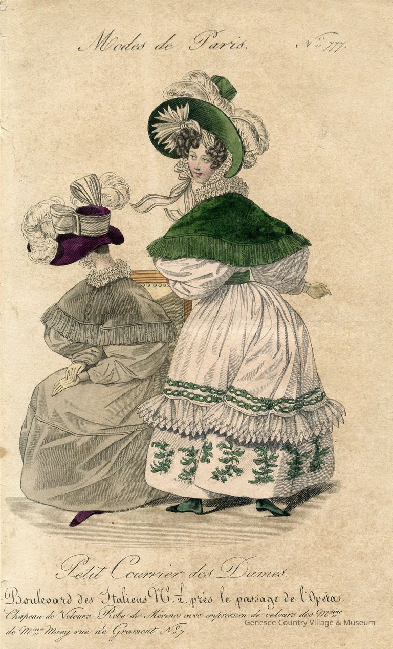 2 Ladies with Gigot Sleeves, Green Pelerines