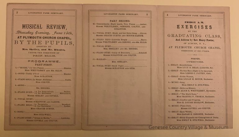 Livingston Park Seminary Anniversary Week Program, June 13, 1865