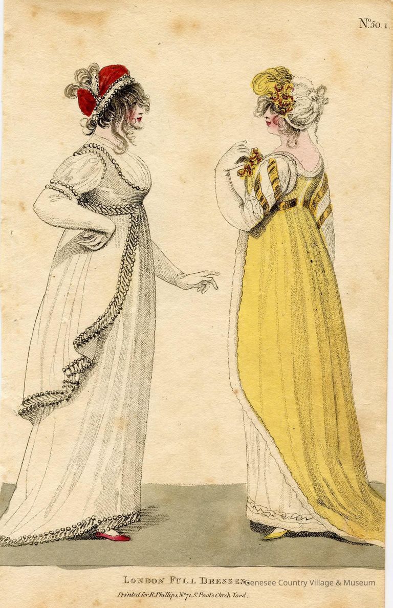 2 Ladies in London Full Dress, Yellow Court Train